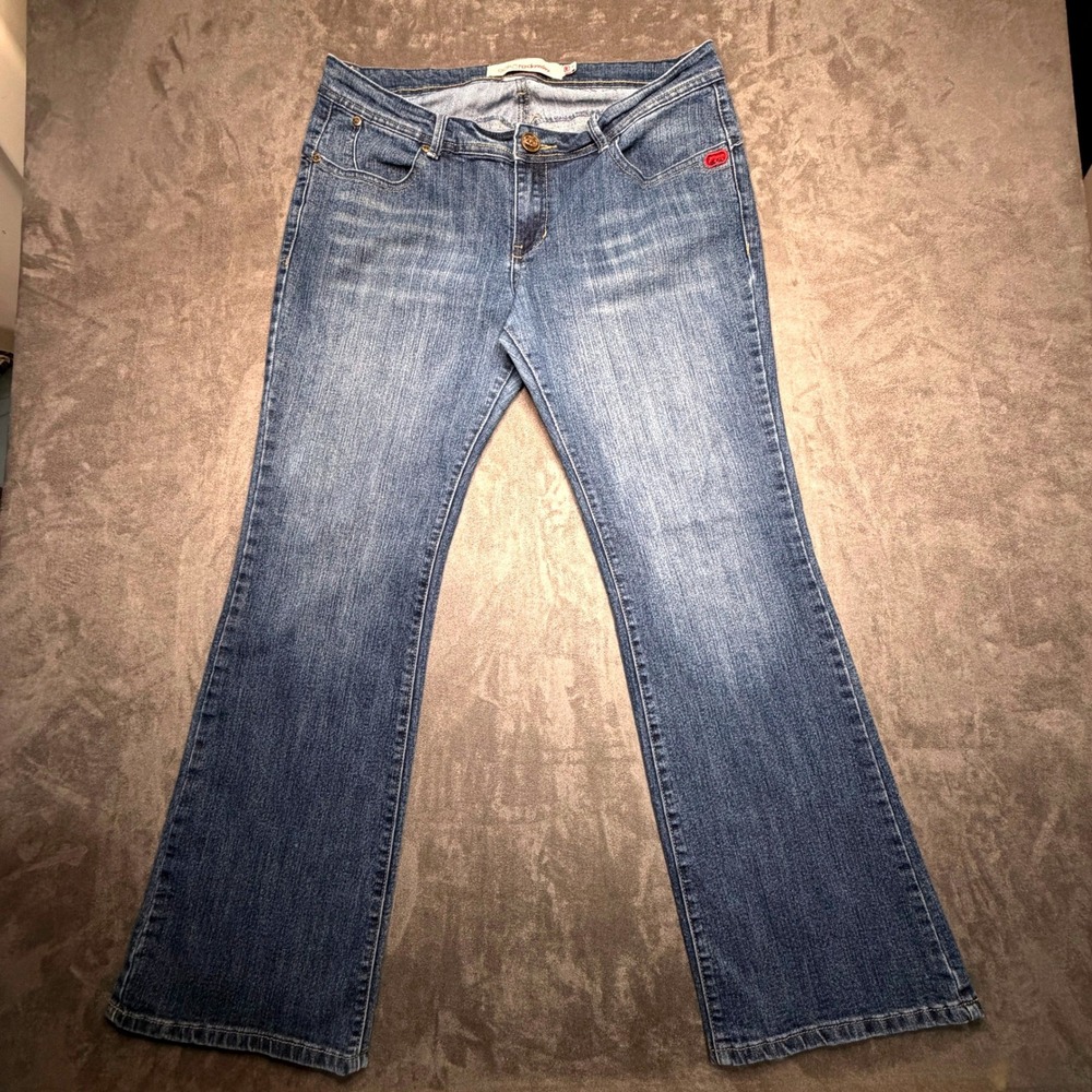 Vtg Ecko Red Jeans Women 16 Blue Bootcut Mid Rise Y2K Embroidered Logo Denim